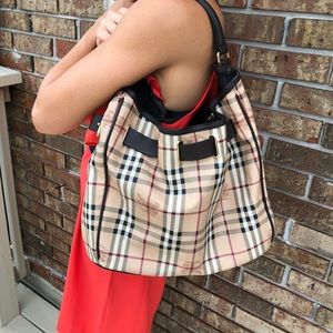 Burberry Haymarket Large Buckle Belted Tote